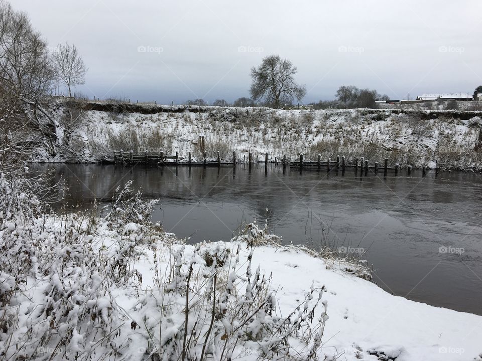 Local Riverbank covered in a light dusting of snow 