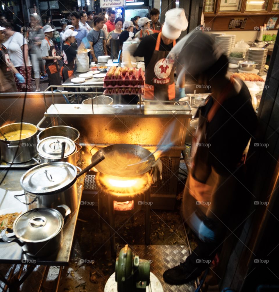 Bangkok/Thailand-March 15 2019:Customers’re waiting to eat famous thai noodle , Padthai Pra-Too-Pee 