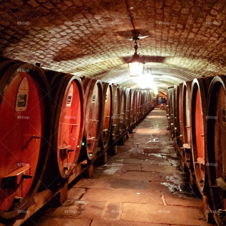 Historic wine cave, established in 15th century, Strasbourg, France.