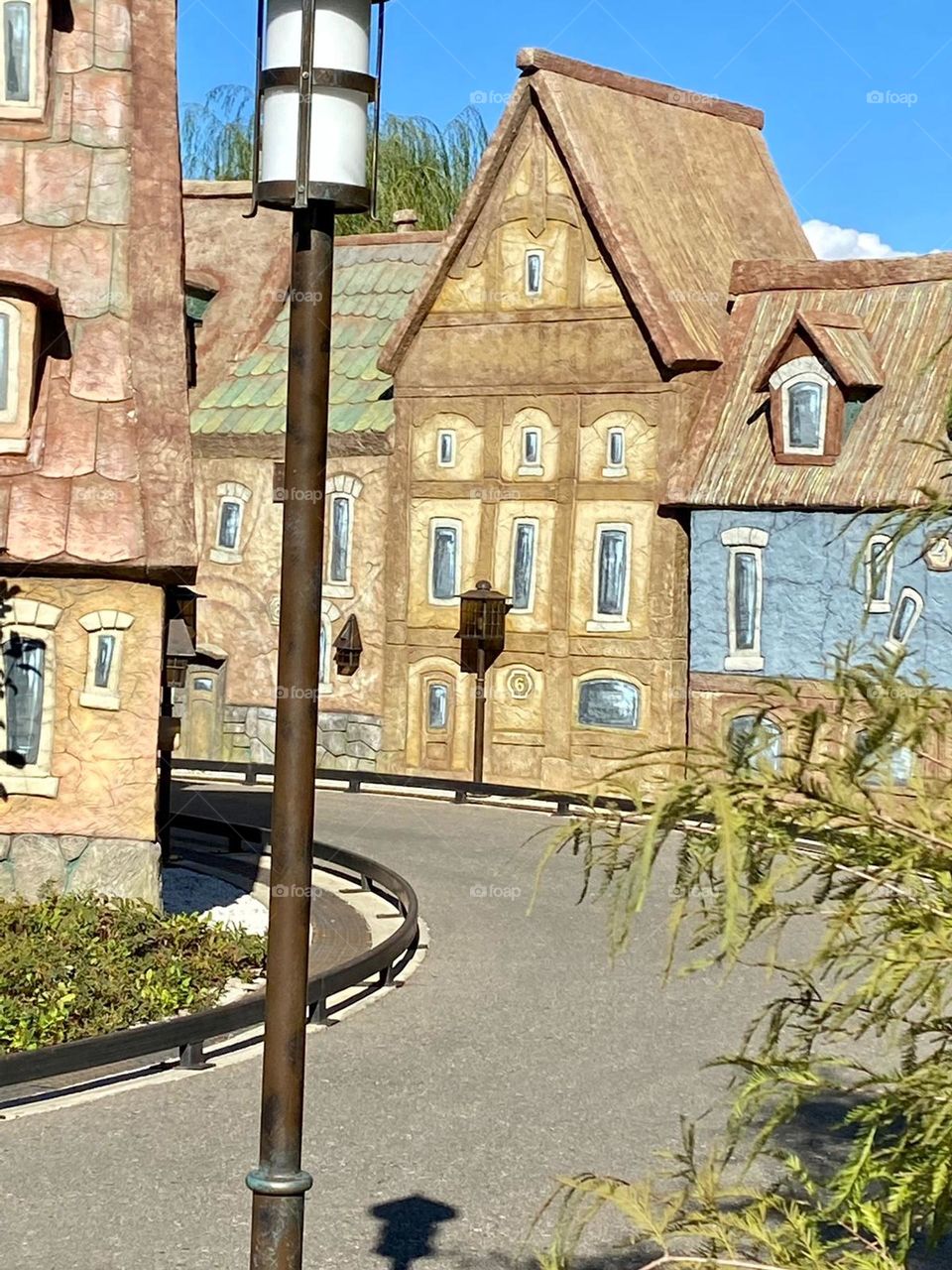 bright rustic houses near the road