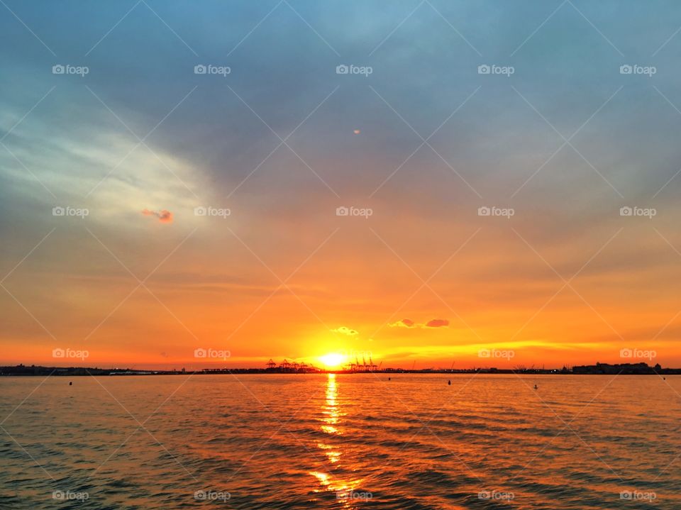 Beautiful stunning Sunset liberty island nyc