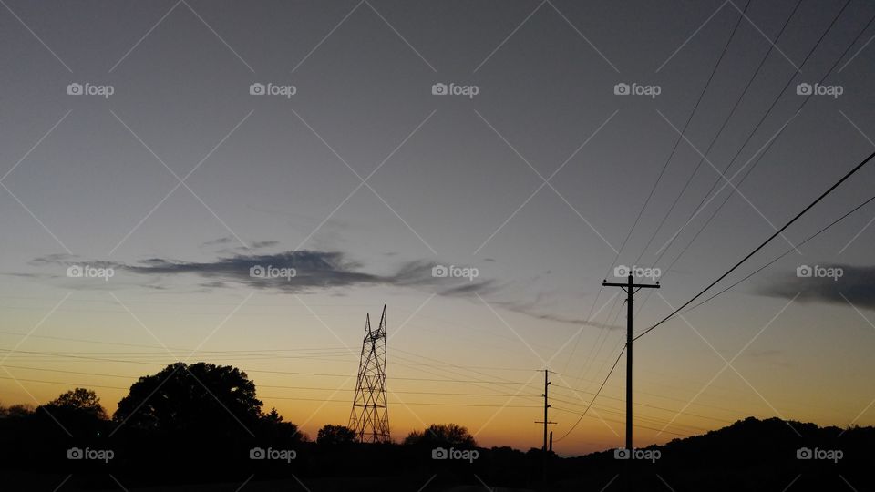 Sky, Electricity, Wire, Silhouette, Sunset