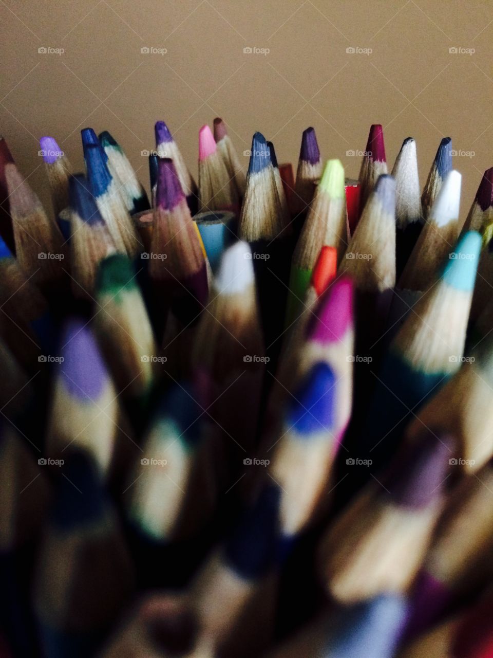 Pencil crayons up close. 