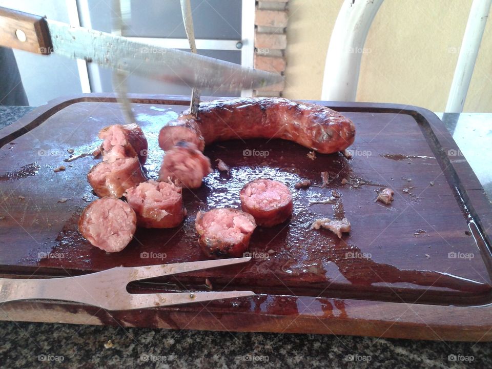 Sausage barbecue made in a special corner
