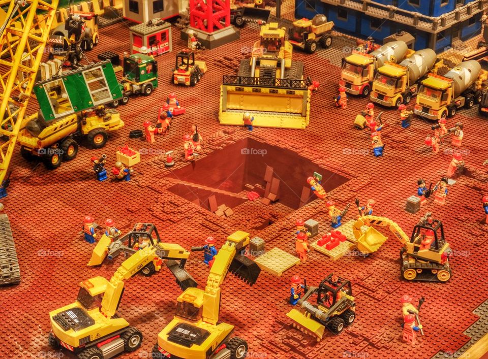 Giant Lego Diorama. Urban Construction Scene
