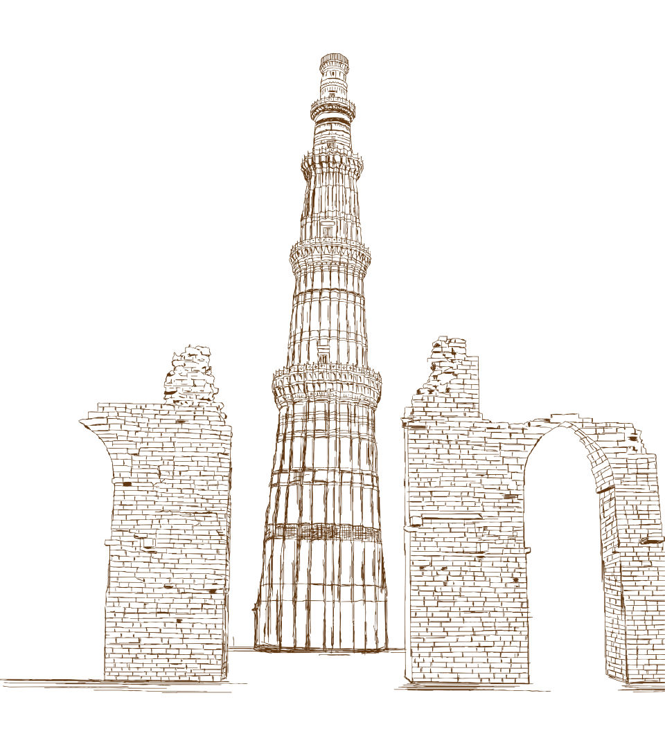 Qutub Minar detailed illustration sketch