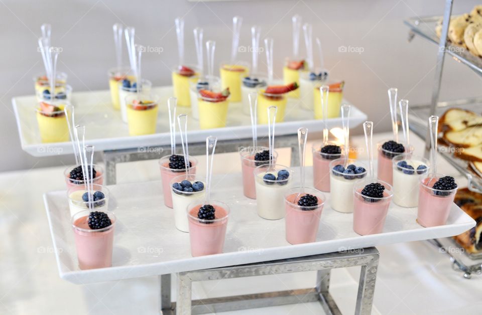Fruit and cream buffet style in cups