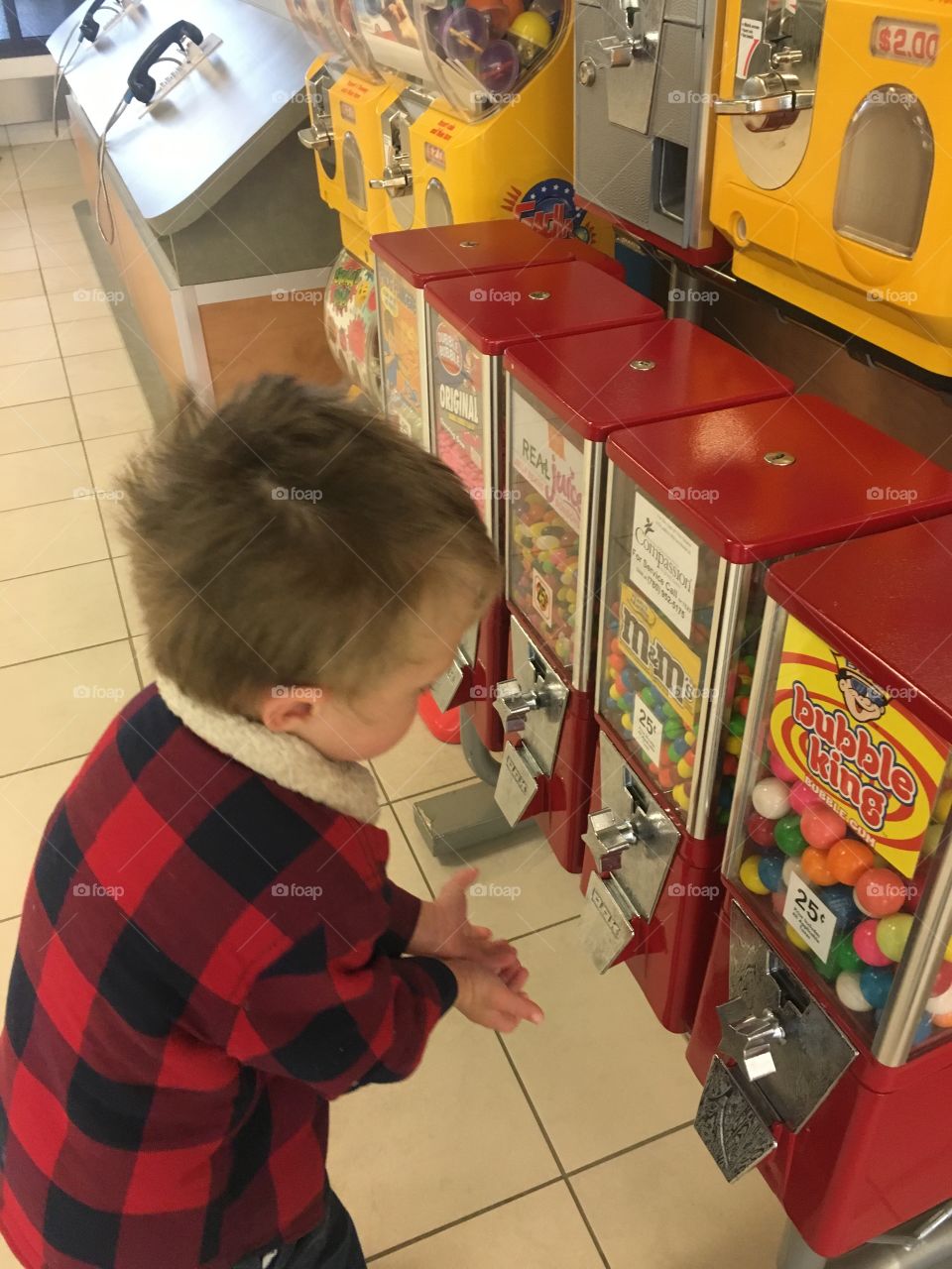 Getting candy from the candy machine 
