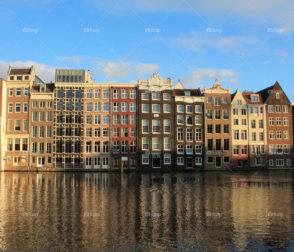 Amsterdam building in evening 