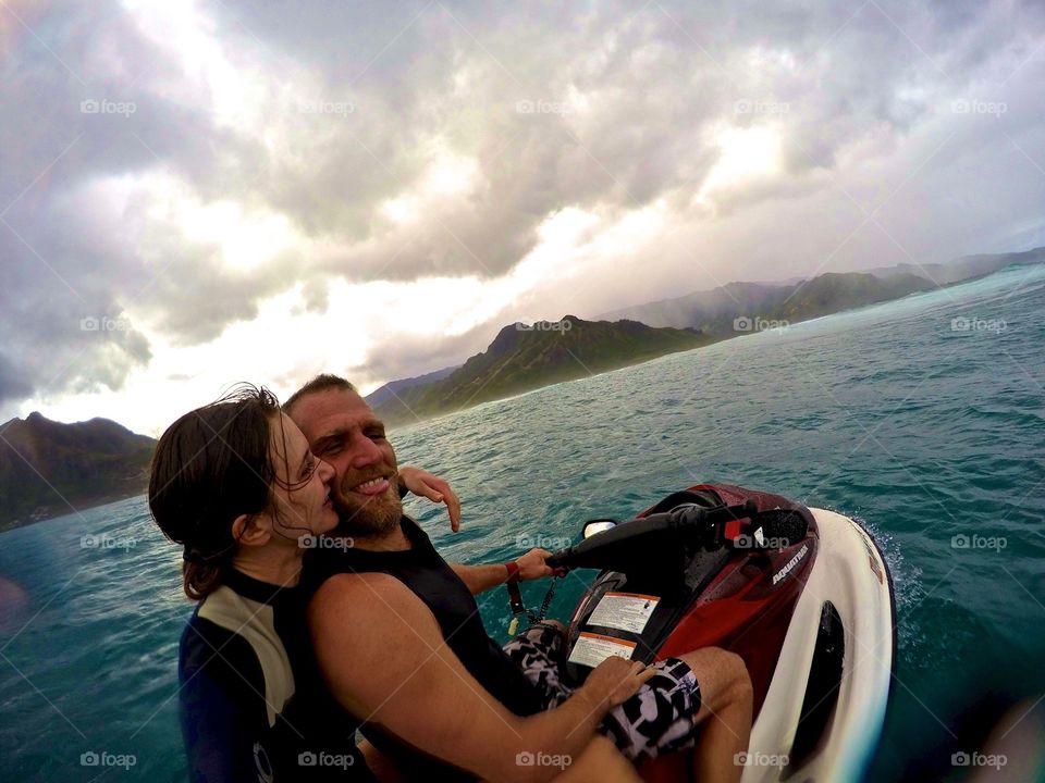 Couple on jetski in Hawaii