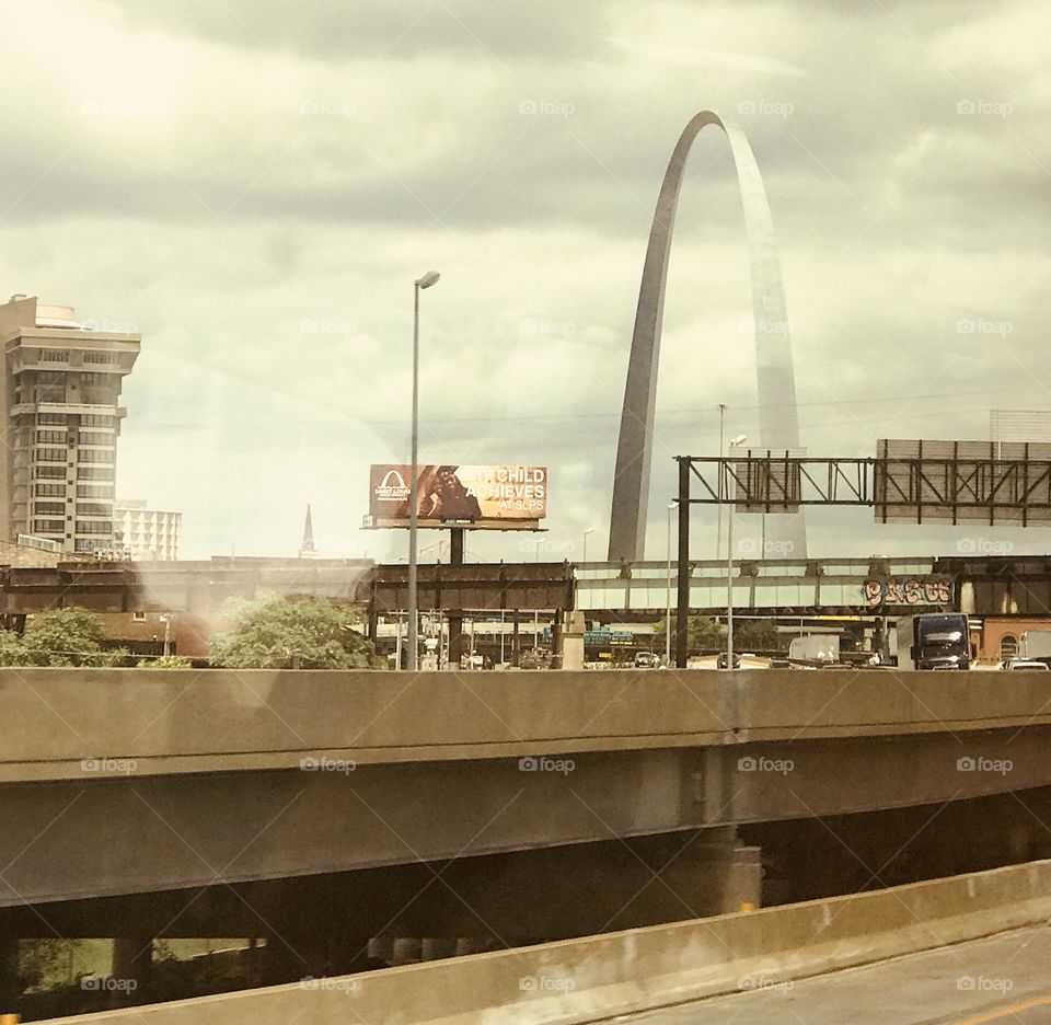Traveling through St. Louis on a charter bus earns this very nice view of the upcoming Arch 