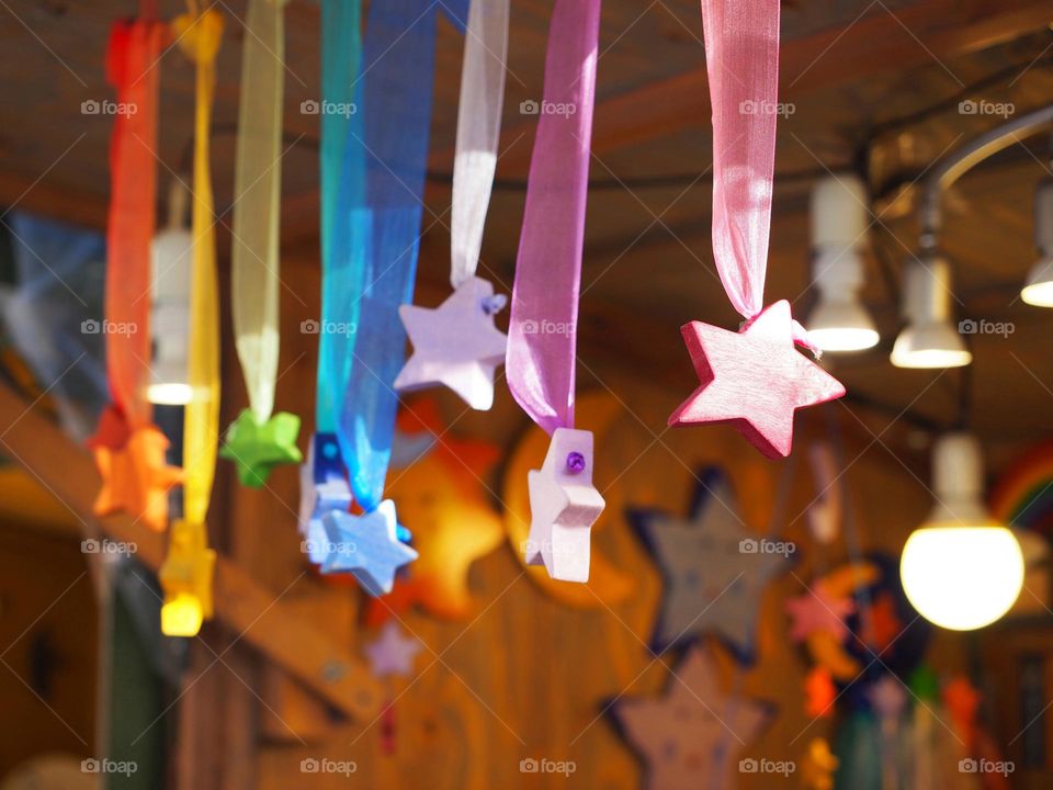 Colorful Stars at a Christmas market