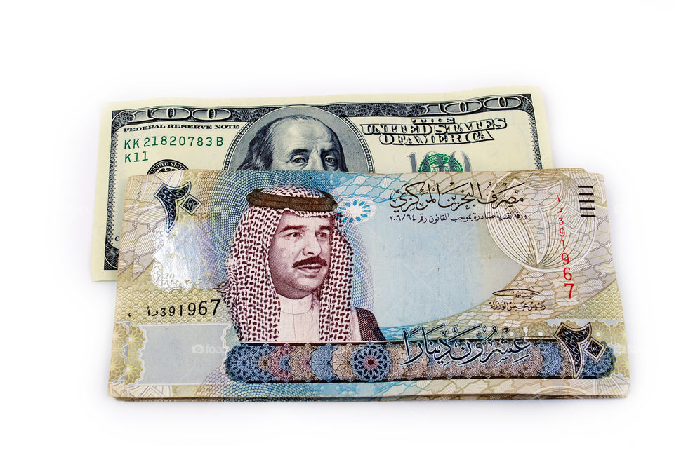 USA and Bahrain currency isolated background