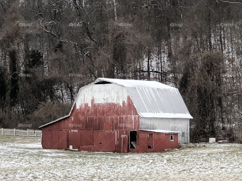 Snowy barn, untouched photo