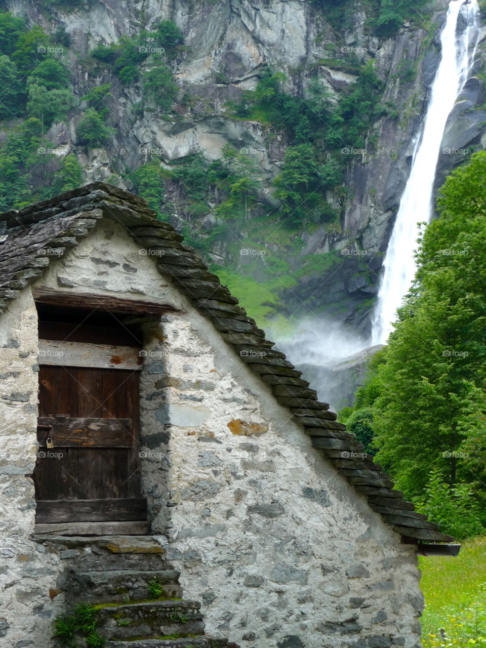 House near the beautiful waterfall