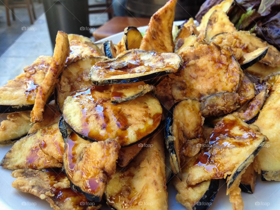 fried eggplant, with honey