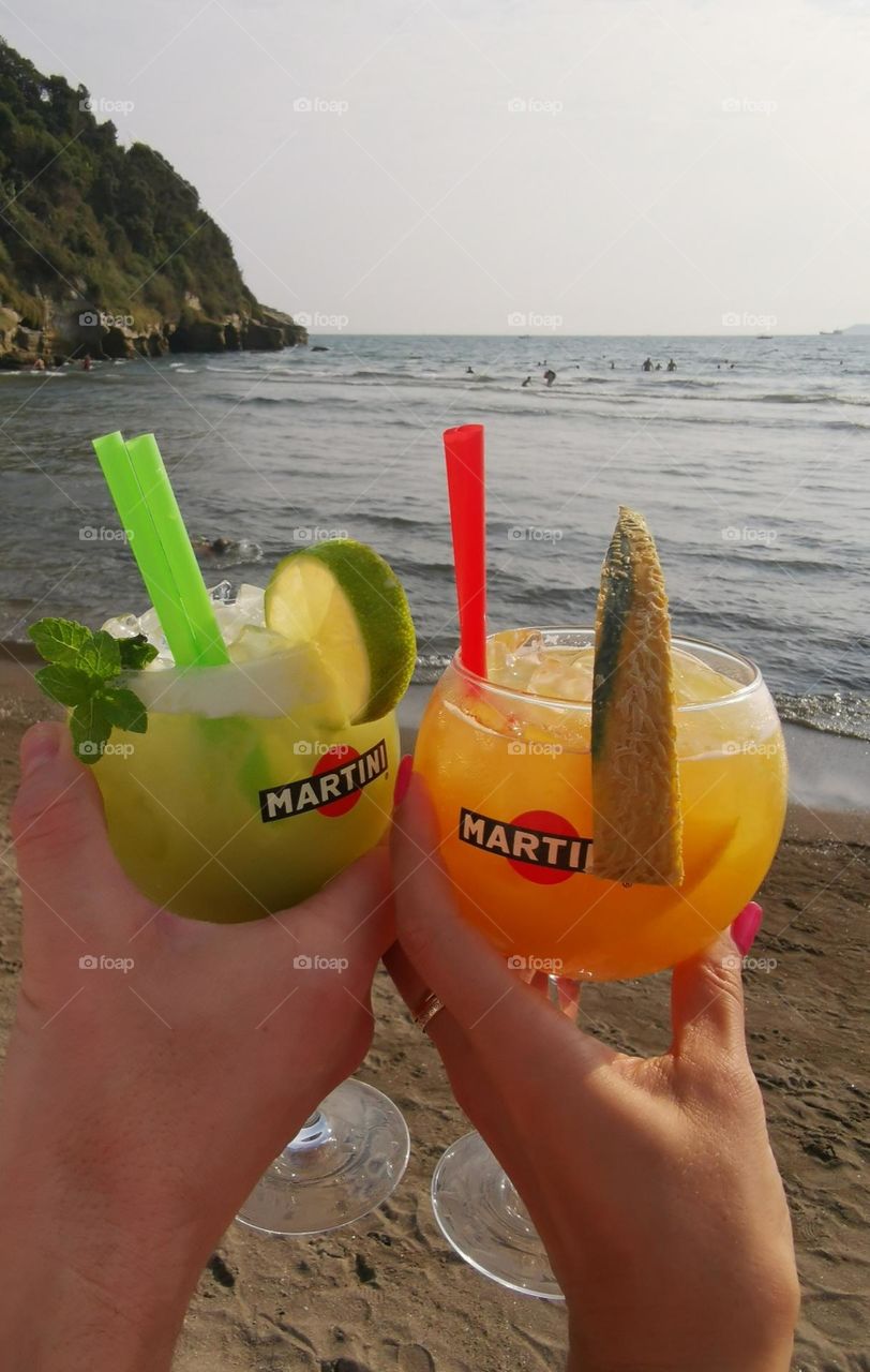 Summer time, summer mood, tasty cocktails and nice atmosphere on the beach.