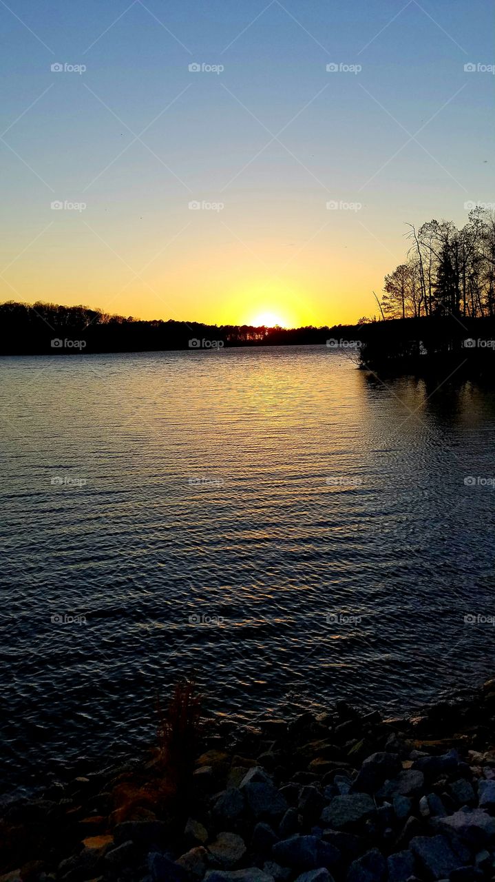 sunset on lake.