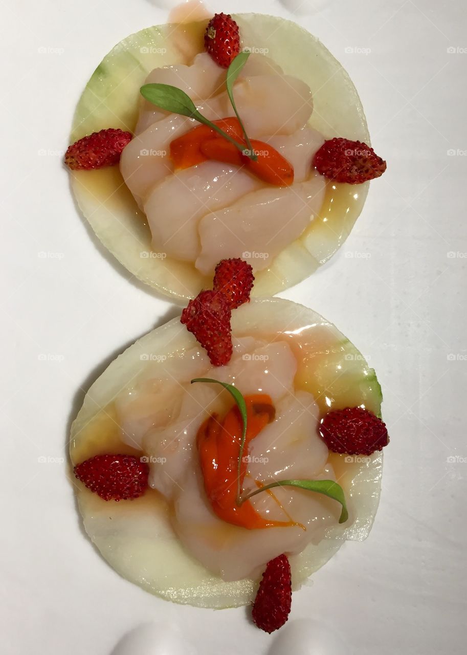 Straeberry, seafood and cucumber
