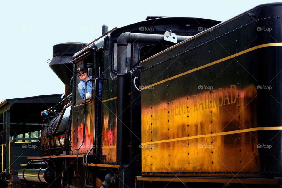 Train driver looking out from window