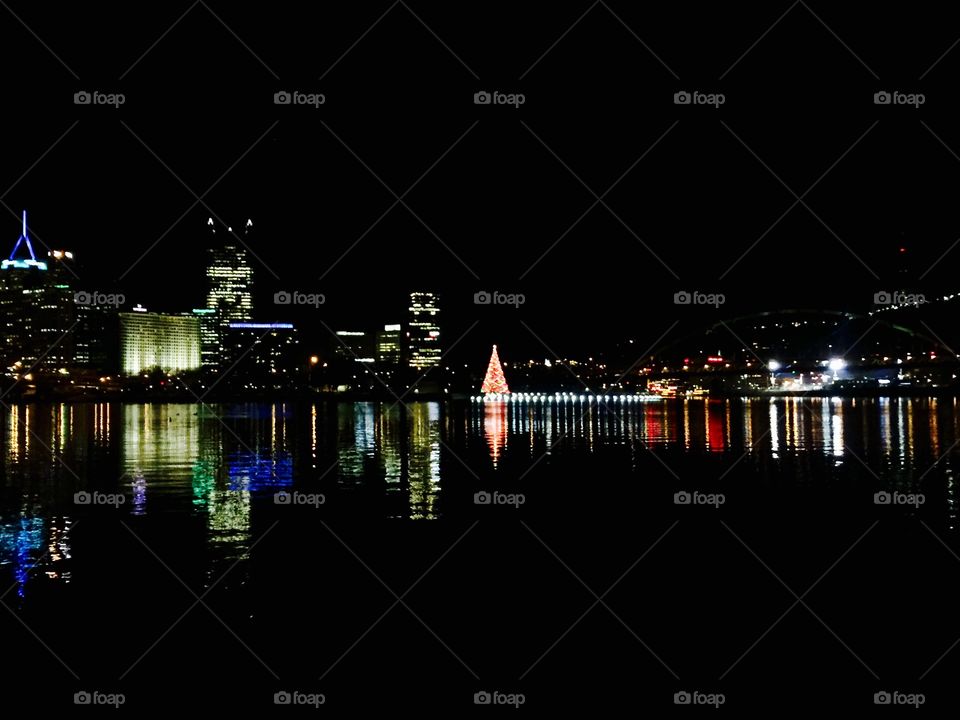 Pittsburgh, PA nightscape during the holidays. 