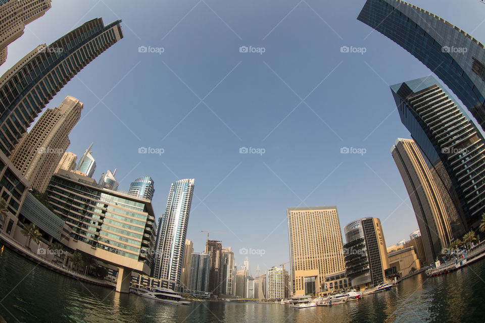 Modern architecture in Dubai. Skyscrapers and modern world's tallest skyscrapers at Dubai Marina