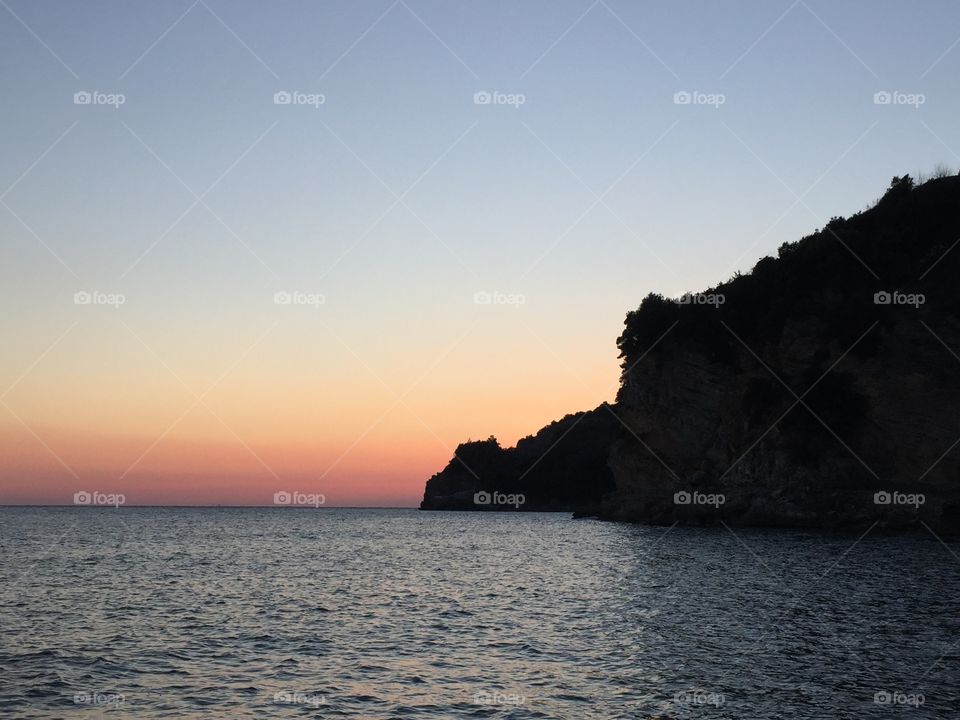 Sunset on the beach of Budva