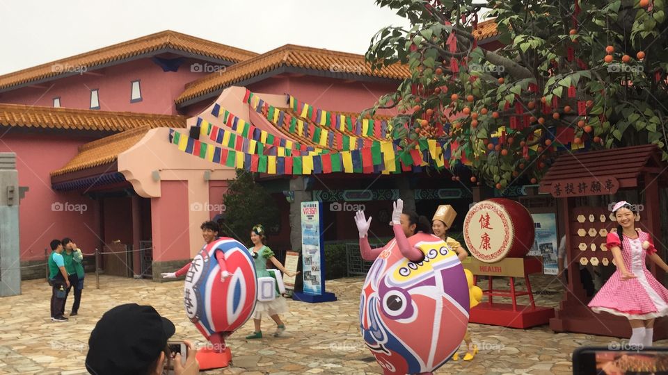 Ngong Ping Village, Lantau Island, Hong Kong. Easter Weekend Celebrations and  Buddha. 