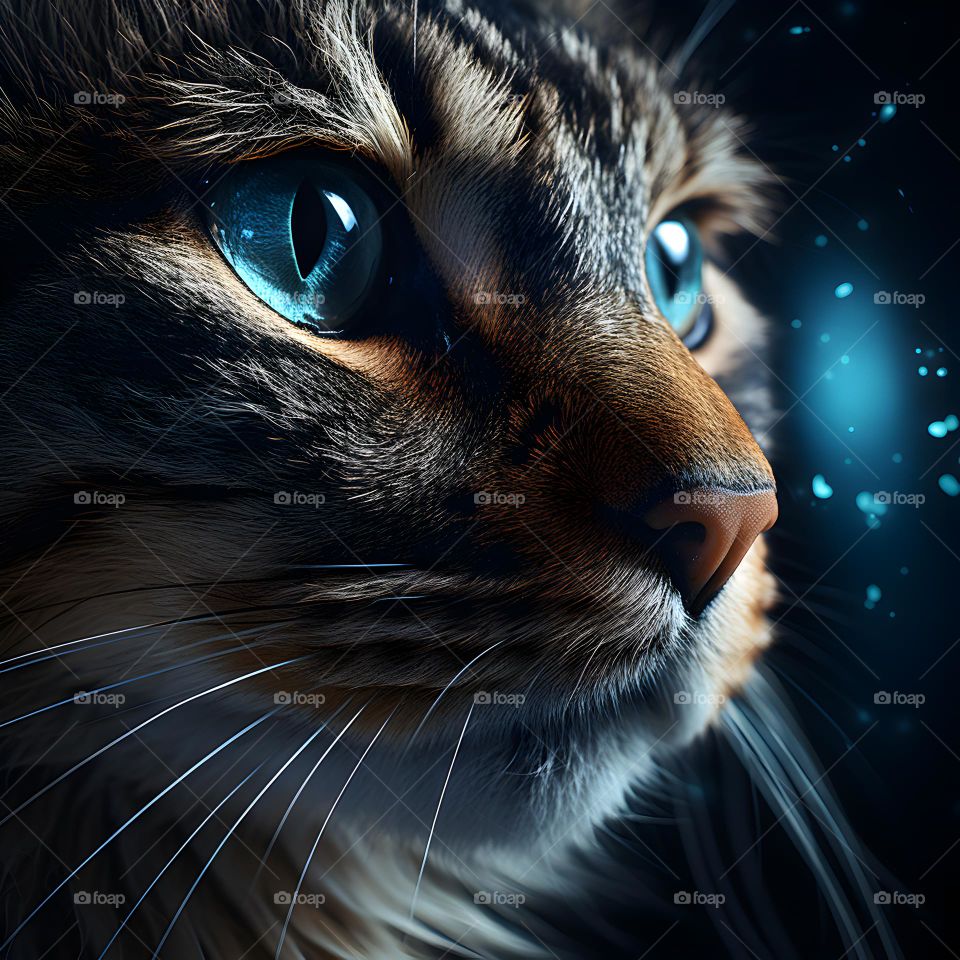 close up of a cat face with round eyes, in the style of vray tracing, photo-realistic techniques