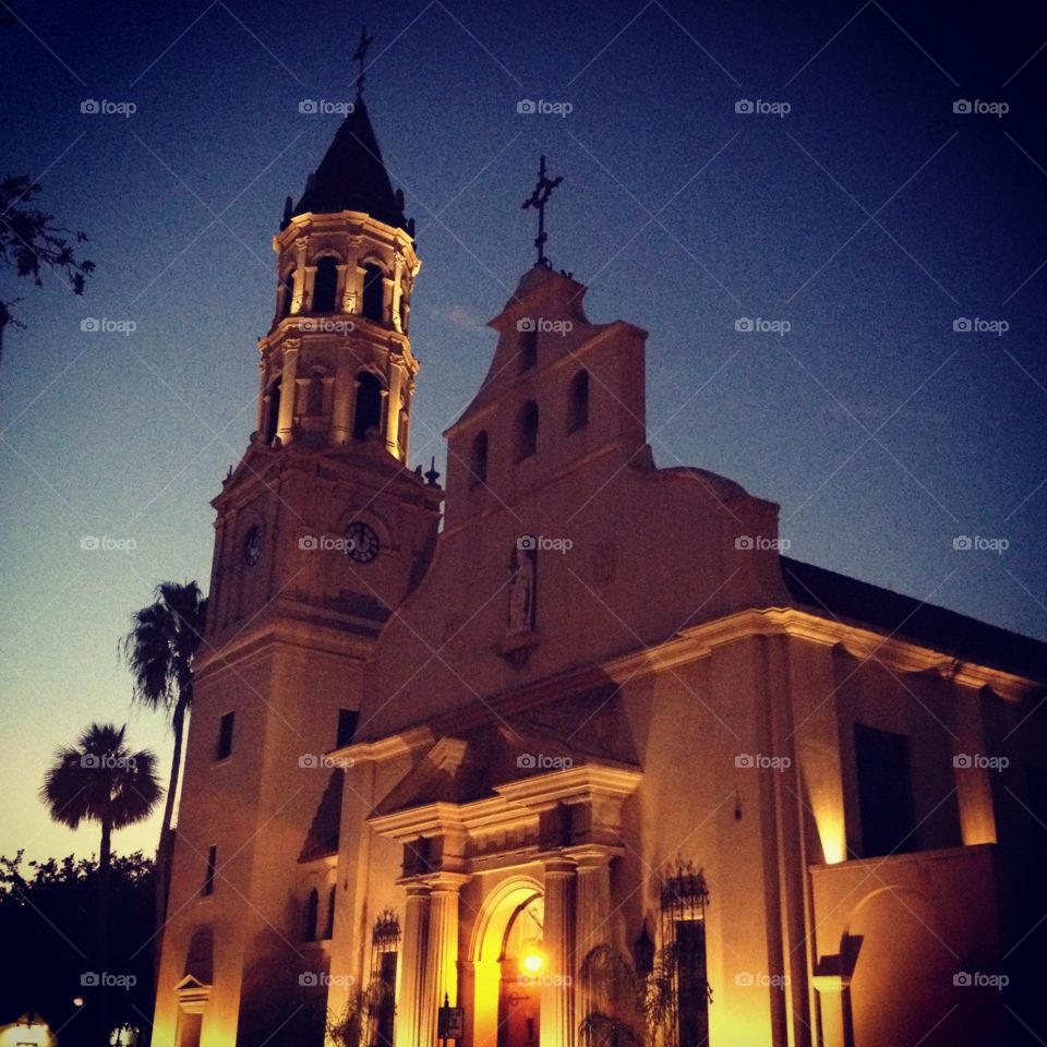 Nighttime worship. Cathedral in St. Augustine, Florida 