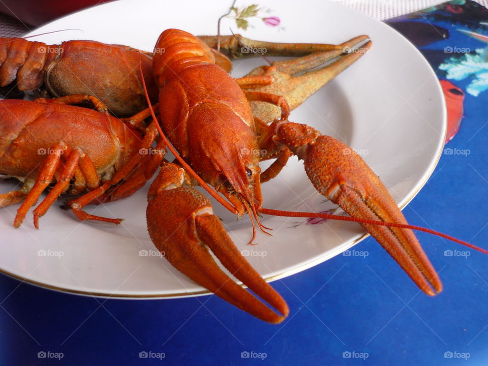 Cooked crayfish in a plate