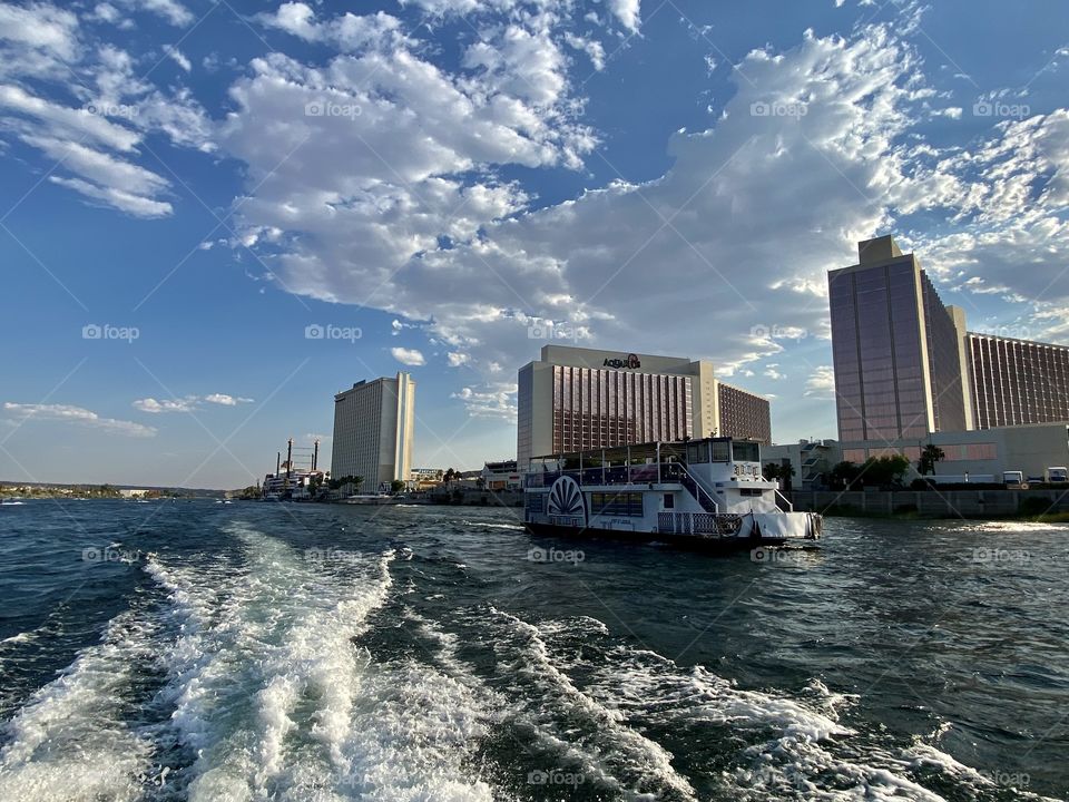 Riding on a water taxi along the Colorado River in Laughlin Nevada  