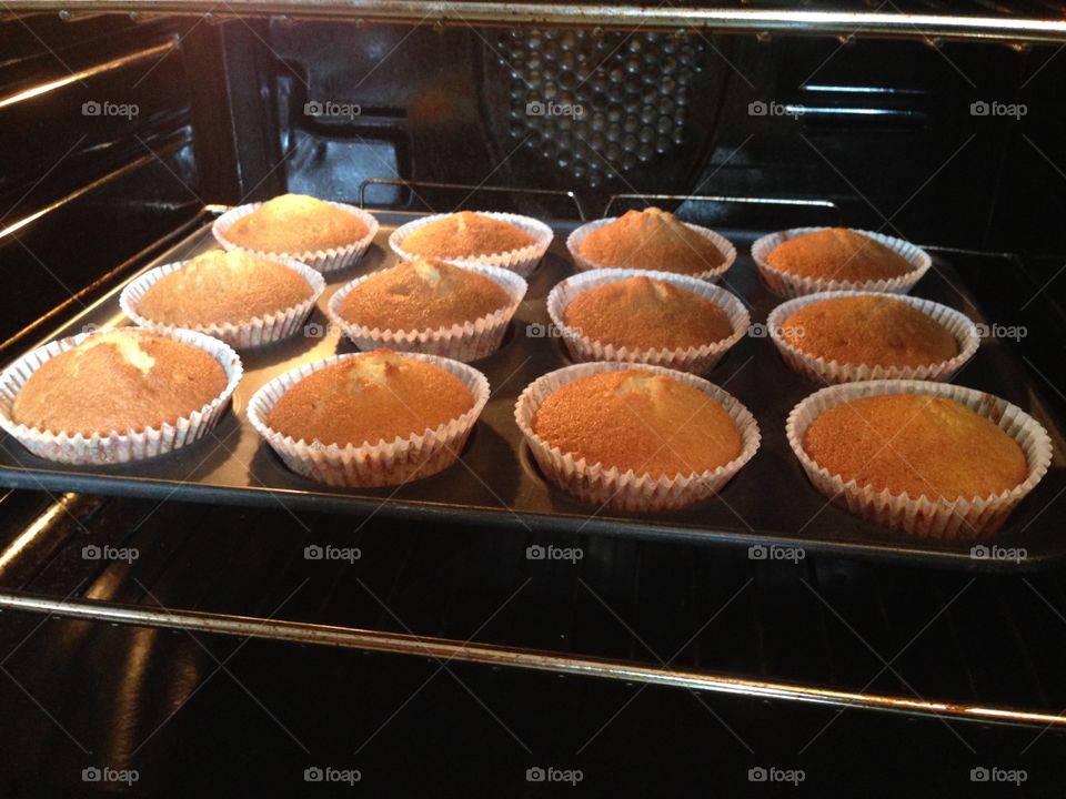 Cupcakes baking in the oven