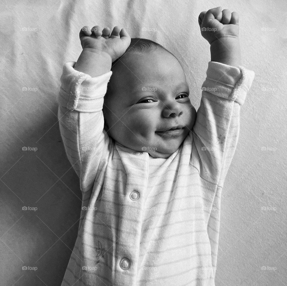 Black and white photo of newborn 