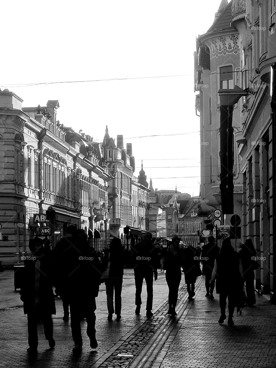 the city of Oradea in black and white