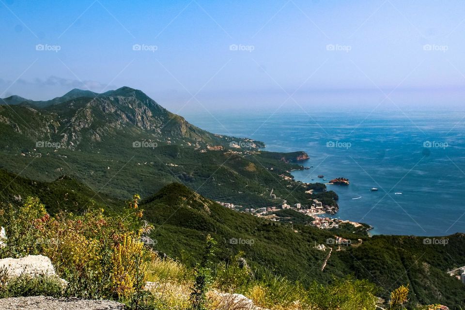 Look to the Adriatic sea from a mountain path, state Montenegro