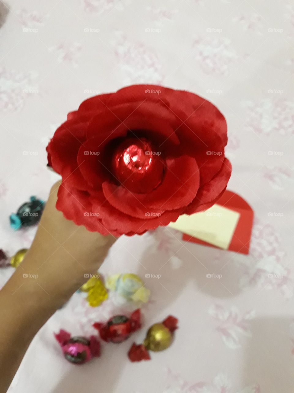 red flower with chocolate