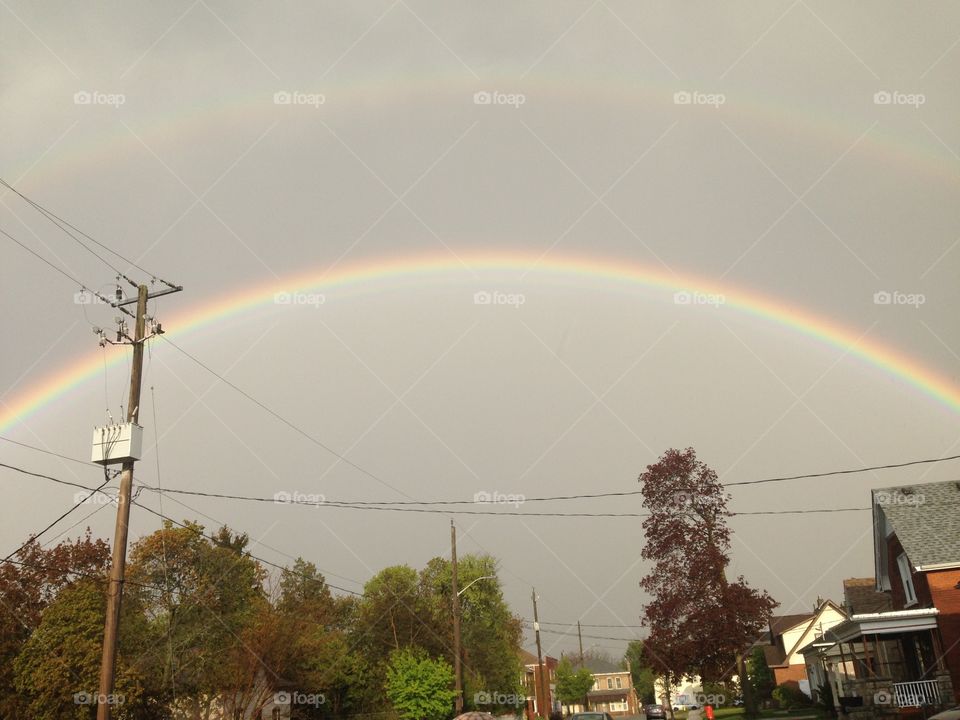 Full Double Rainbow right in the middle of town
