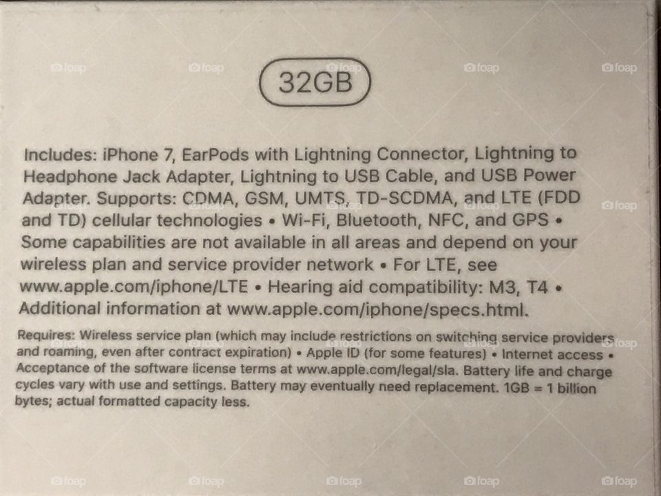 Photo taken of the list of what comes in the box with your new iPhone.