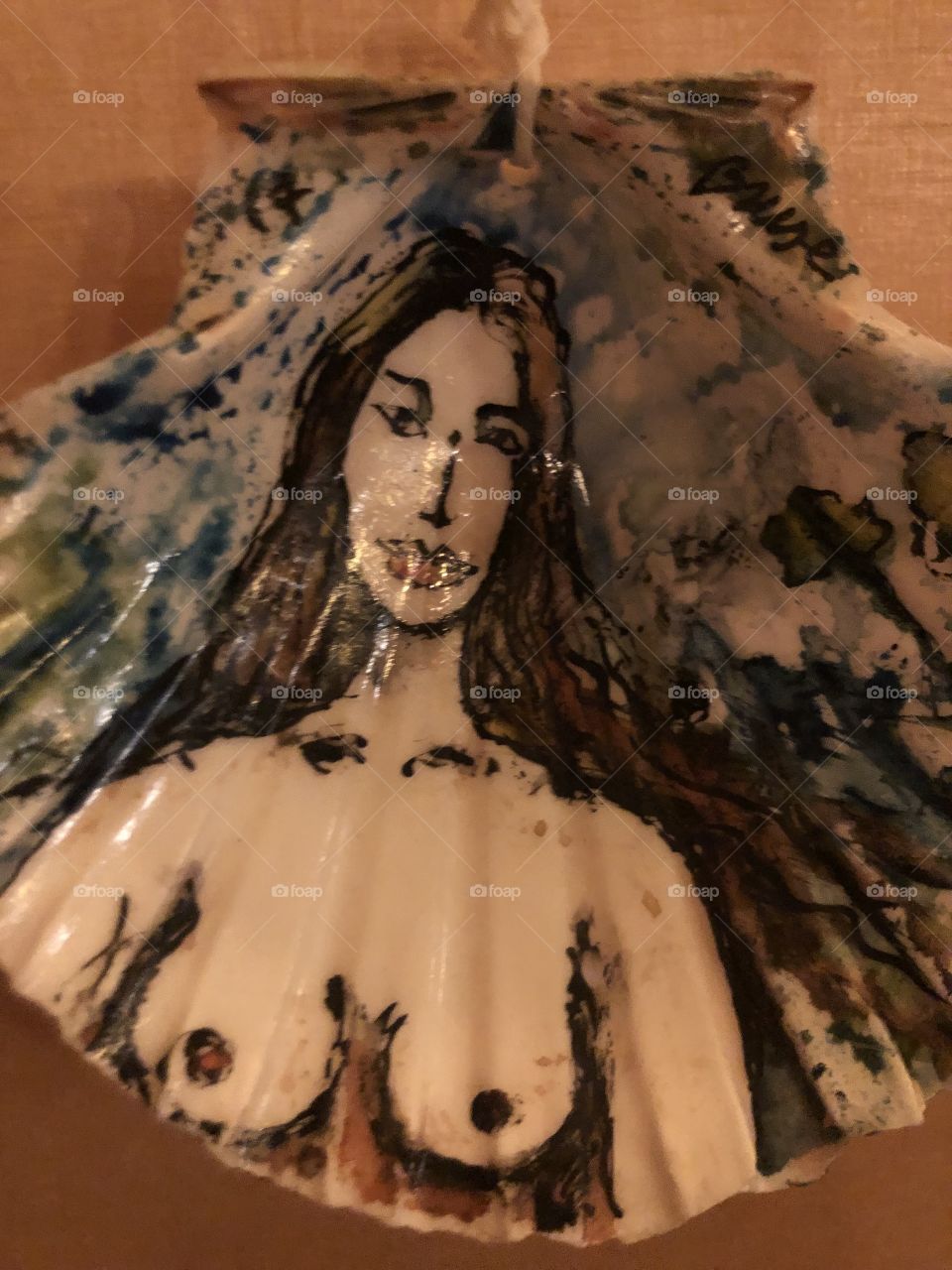 Painting of naked lady on a shell