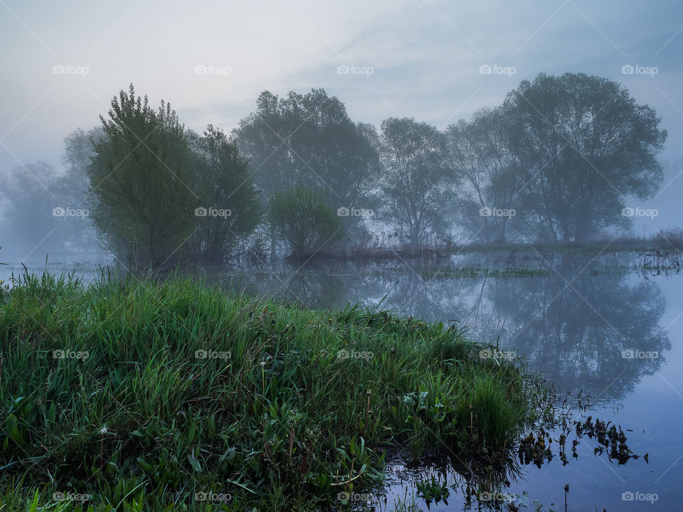 View of foggy lake