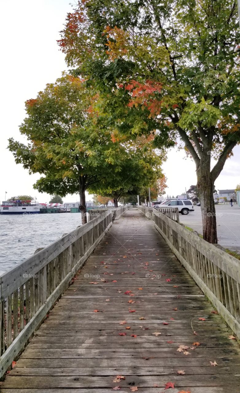 Boardwalk along Lake Huron as fall approaches.