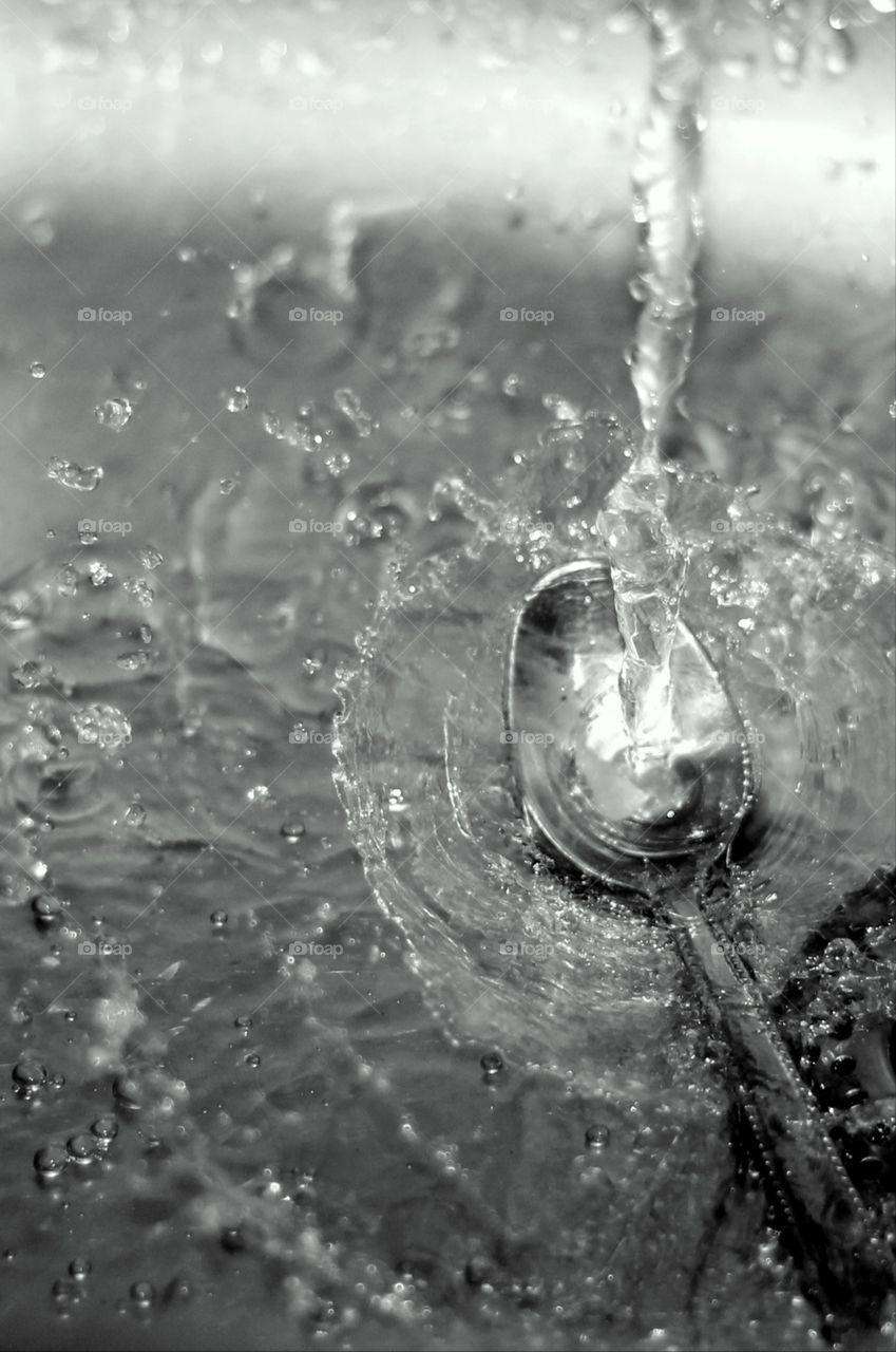 #splash #spoon #movement #washing #water #sink #black and white