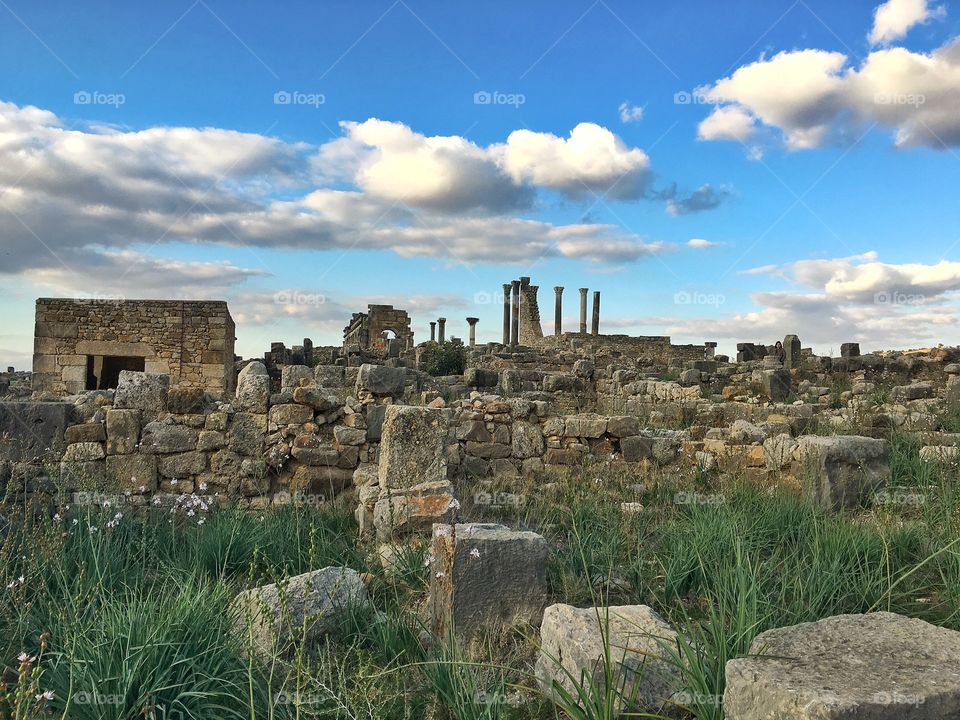 Sunsets on the ancient ruins of Volubilis morocco