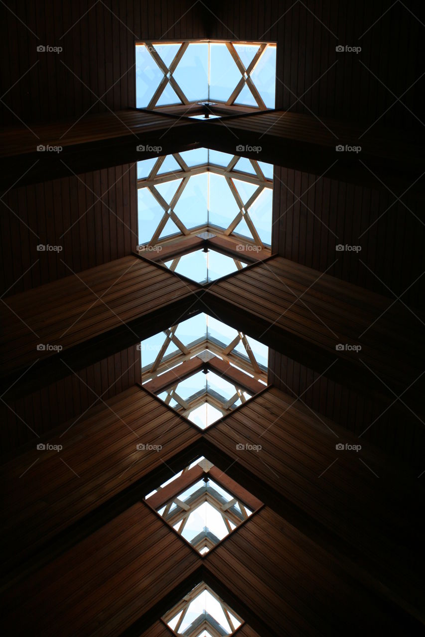View to God. Looking up inside a chapel. 