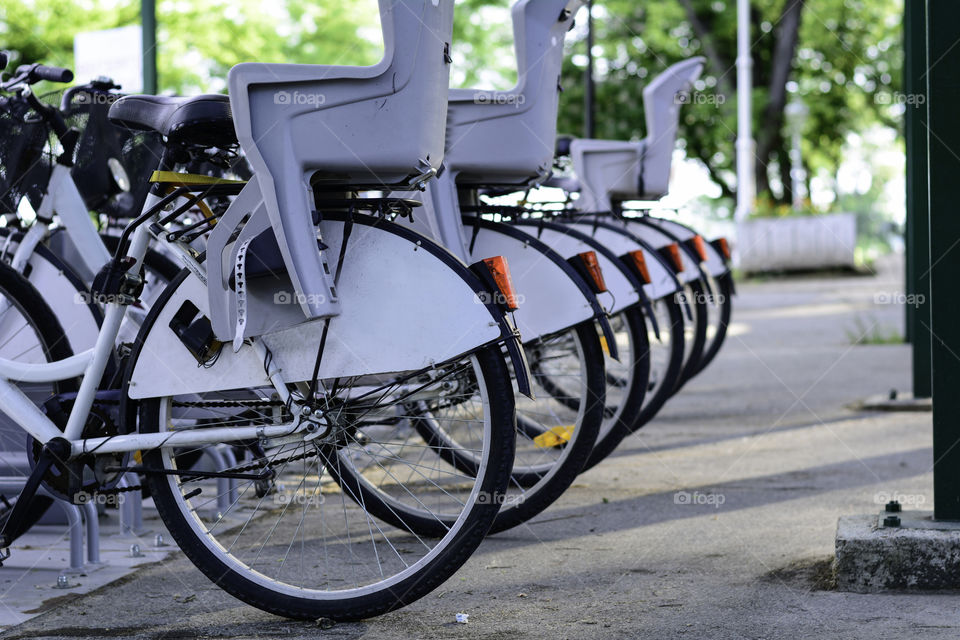 Bicycles parked in a park