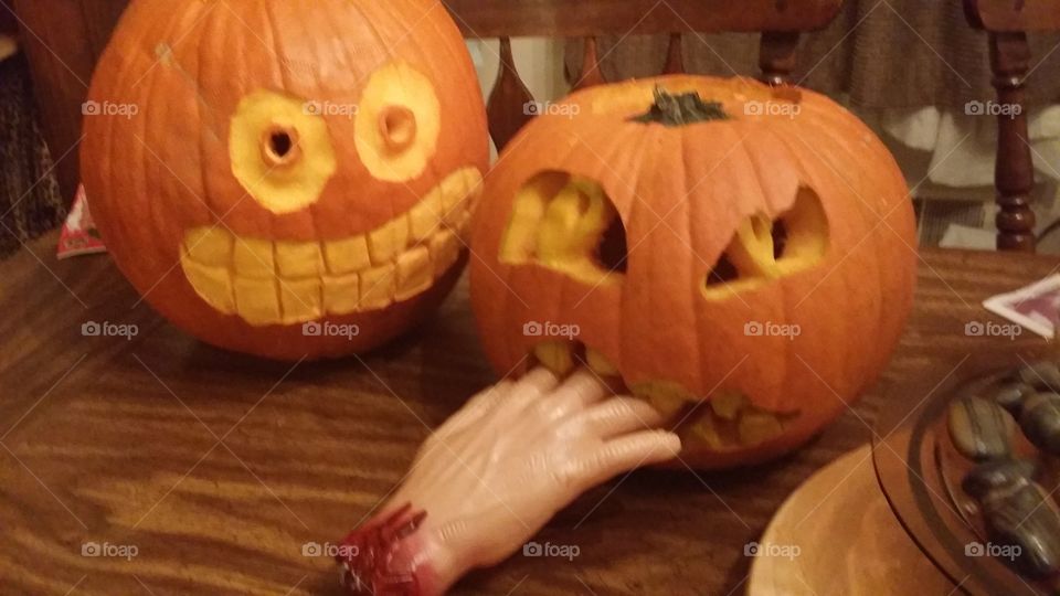 Pumpkin time. carved Halloween pumpkins