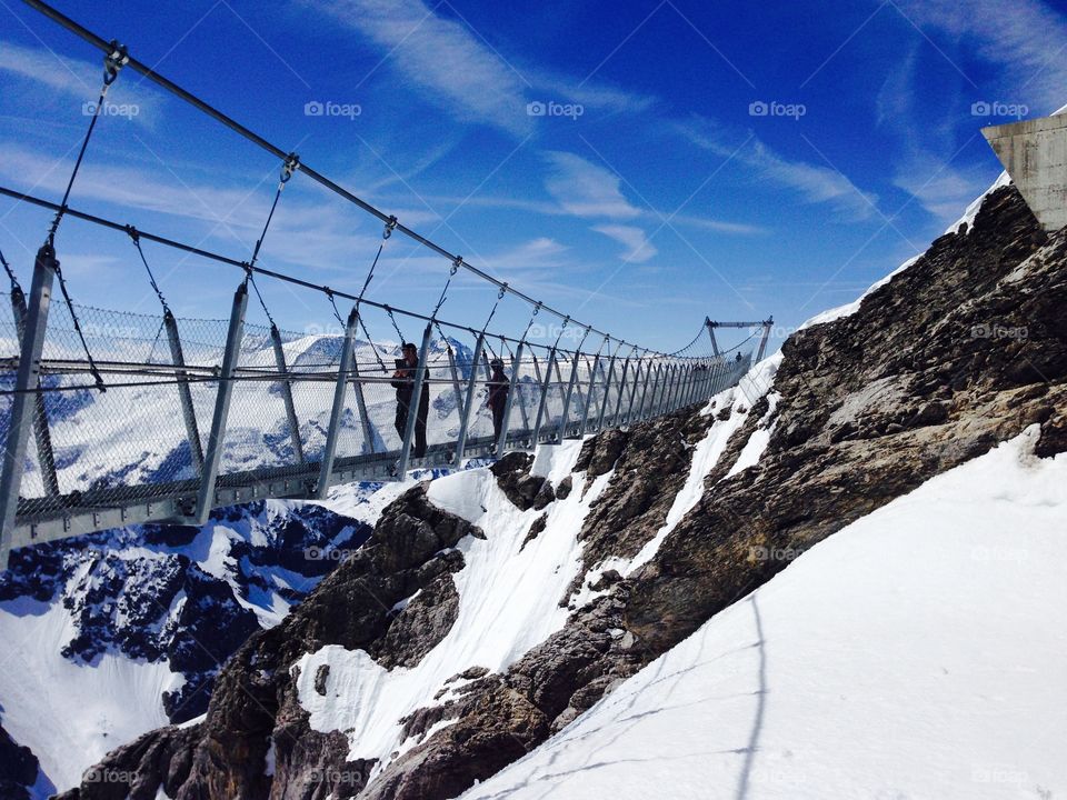 Scenic view of suspension bridge in Switzerland
