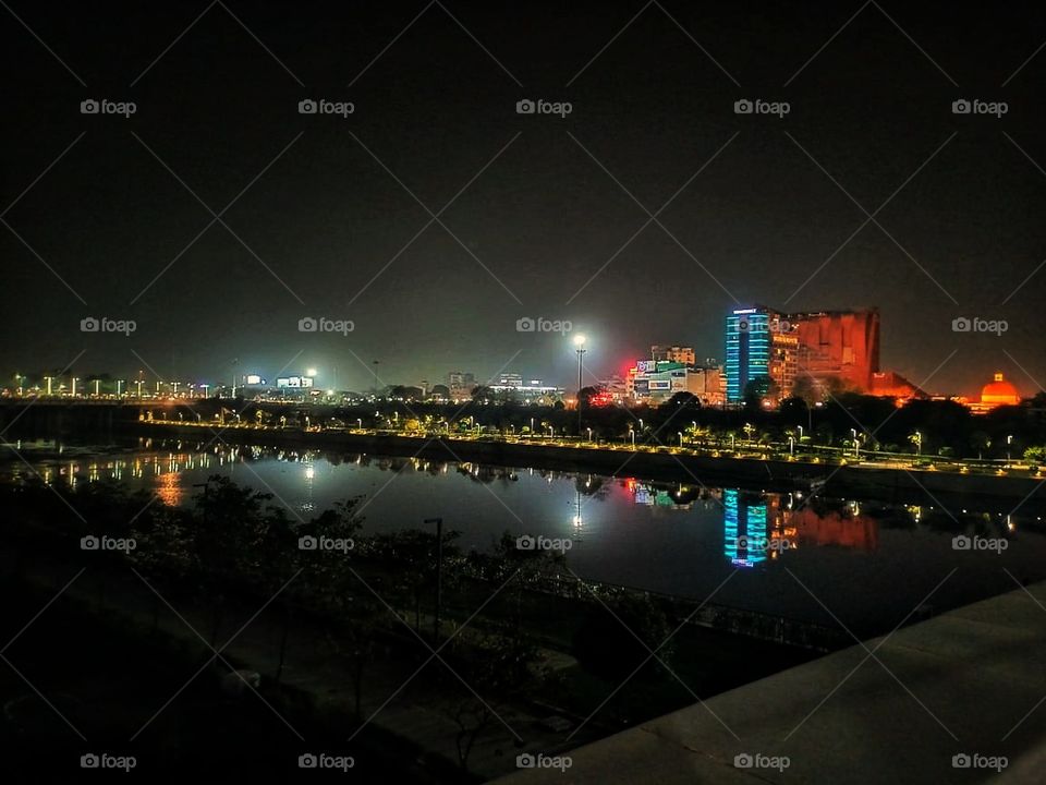 Dark night and starry city