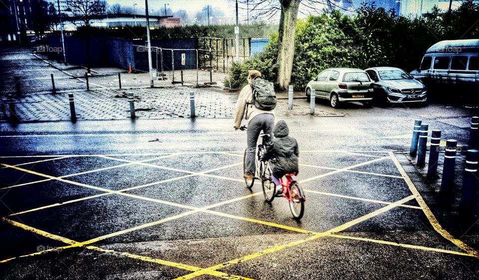 Father and son cycling 